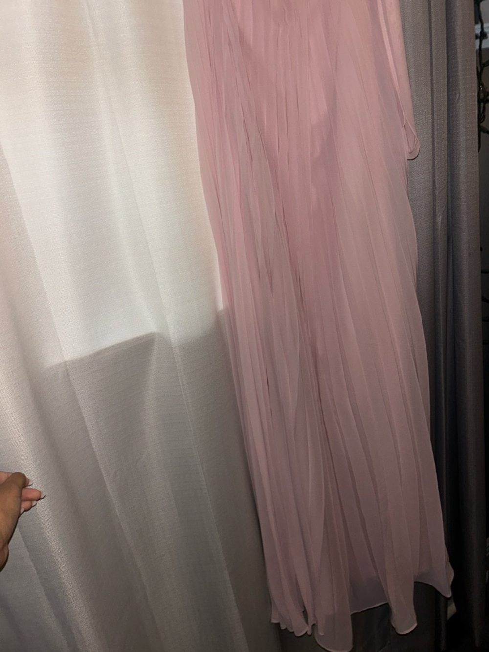 Strapless Blush Pink Pleated Maxi Dress with Scarf - Picture 4 of 7